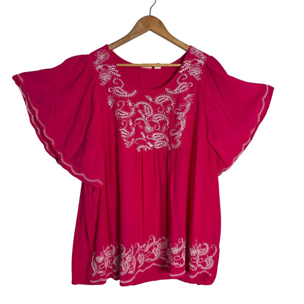 Westbound Pink Blouse with White Embroidery